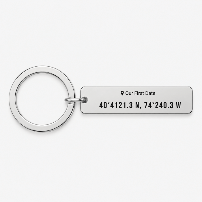 Engraved Coordinates Keyring – GPS Location Gift