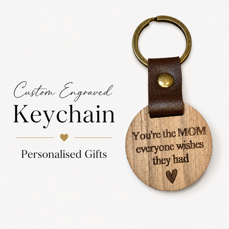 Personalized Wood & Leather Mom Keychain
