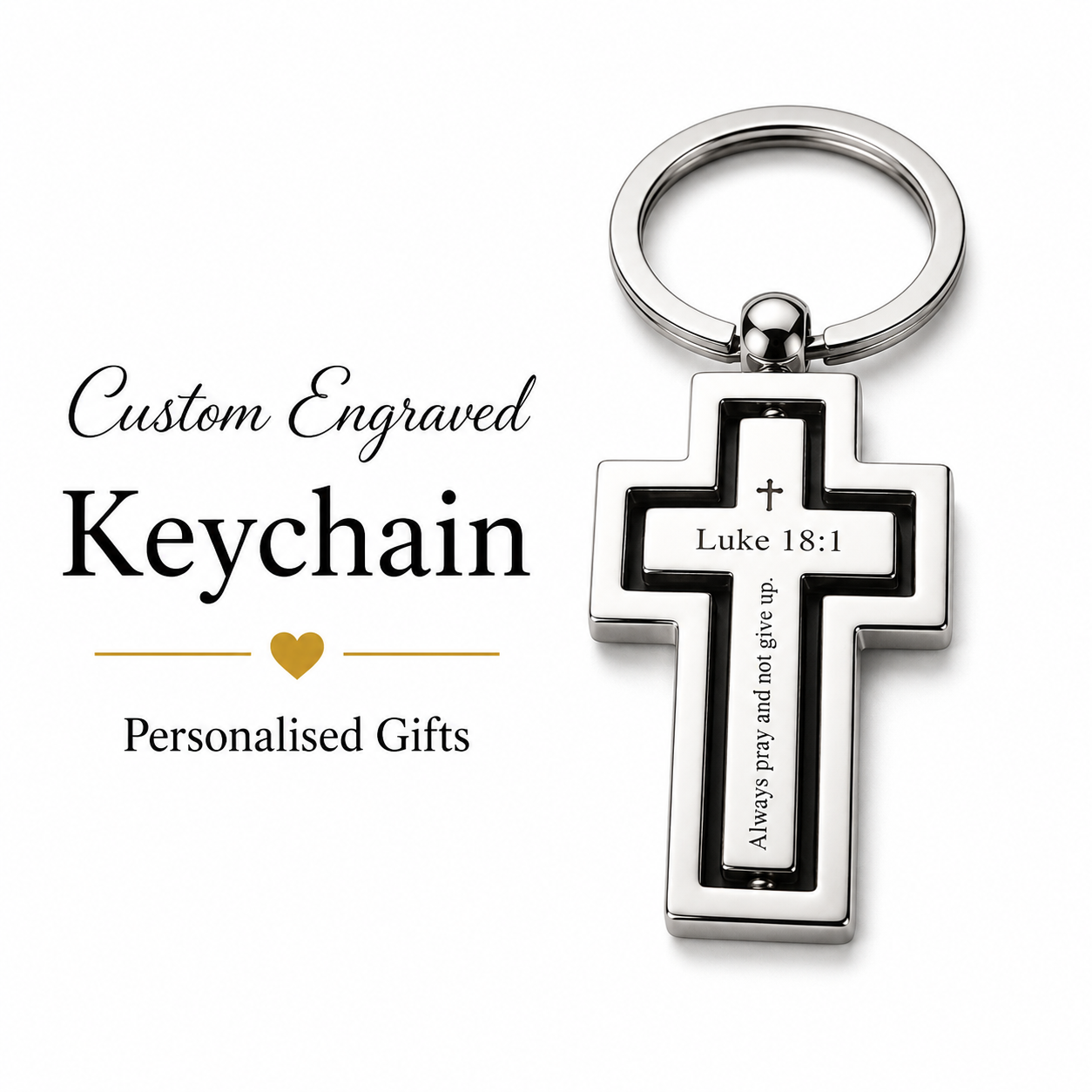 Personalised Stainless Steel Silver Cross Keychain