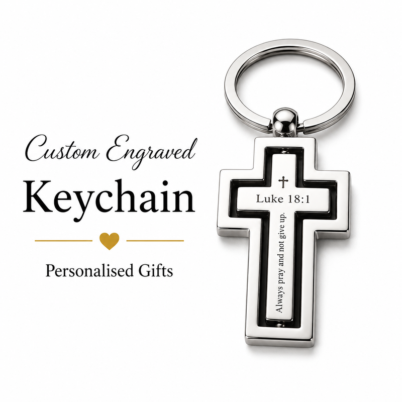 Personalised Stainless Steel Silver Cross Keychain