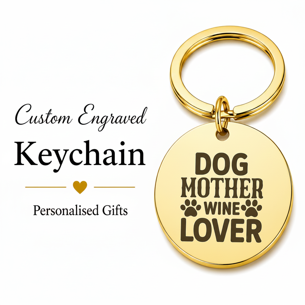 "Dog Mom & Wine Lover" Gold Engraved Keyring
