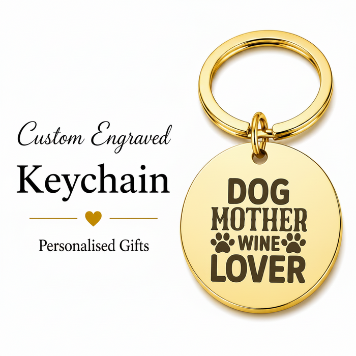 "Dog Mom & Wine Lover" Gold Engraved Keyring