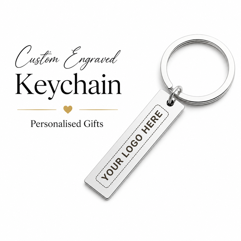 Custom Logo Keychain, Rectangle Engraved Business Gift