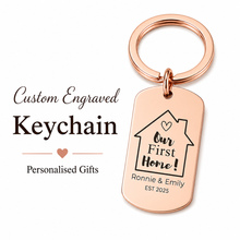 First Home Keychain, Custom Engraved Housewarming Gift