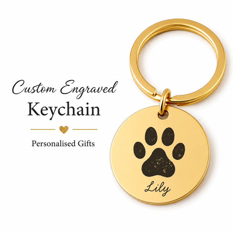 Pet Paw Print Keychain, Personalised Engraved Memorial Gift