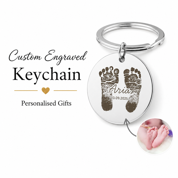 Baby Footprint Keychain, Personalised Engraved Newborn Gift