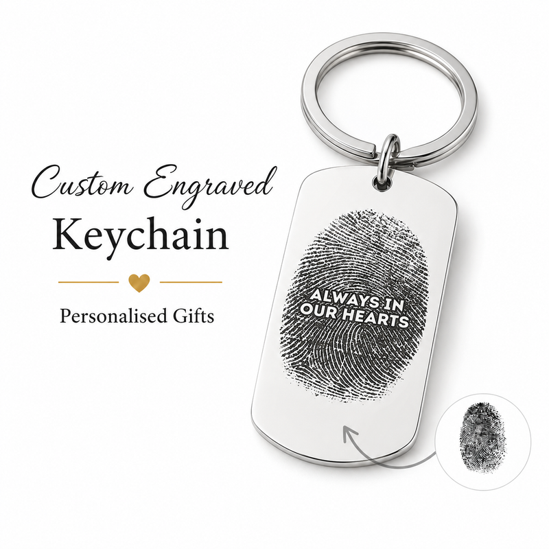 Fingerprint Memorial Keychain, Engraved Remembrance Gift