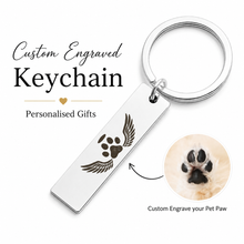 Pet Memorial Paw Print Keychain, Engraved Angel Wings Gift