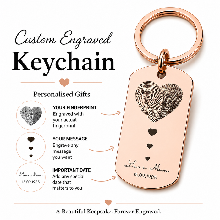 Couple Fingerprint Keychain, Custom Engraved Gift