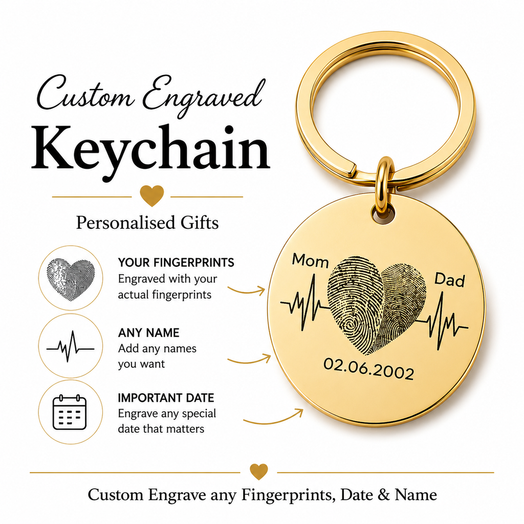 Couple Fingerprint Keychain, Custom Heart Gift