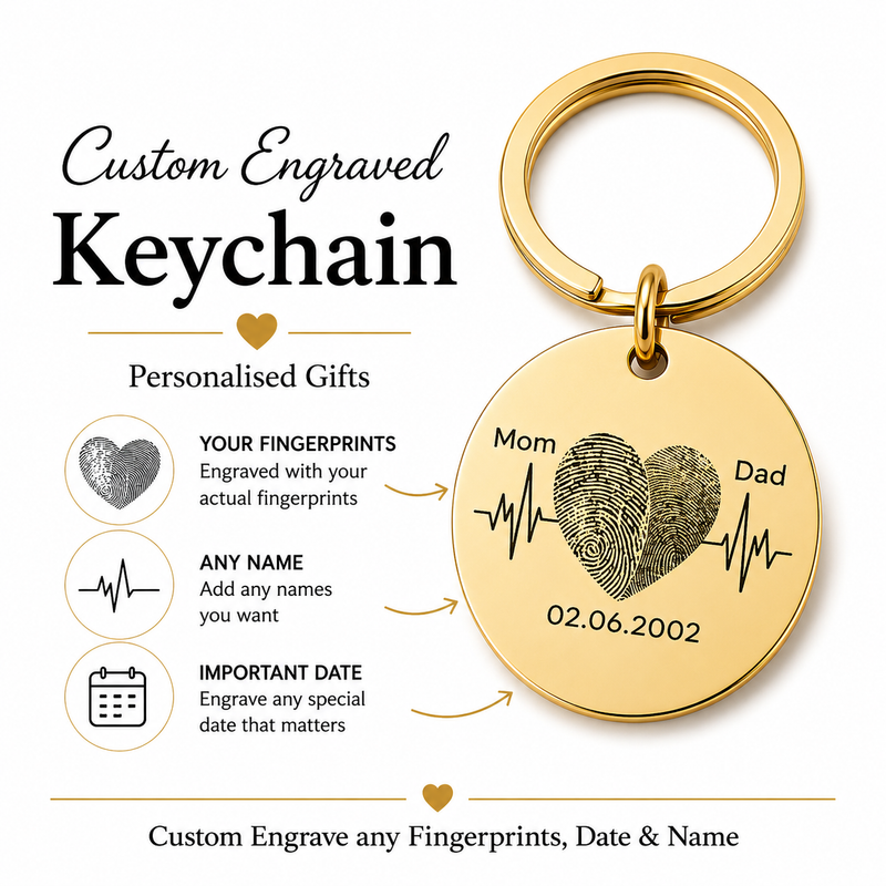 Couple Fingerprint Keychain, Custom Heart Gift