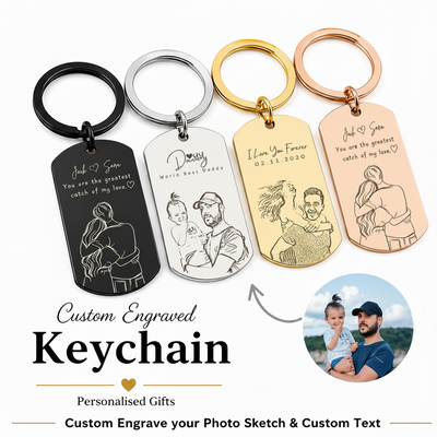 Custom Photo Sketch Keychain, Engraved Memory Gift