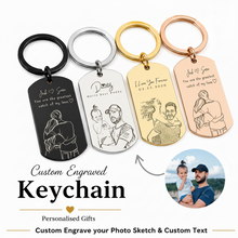 Custom Photo Sketch Keychain, Engraved Memory Gift