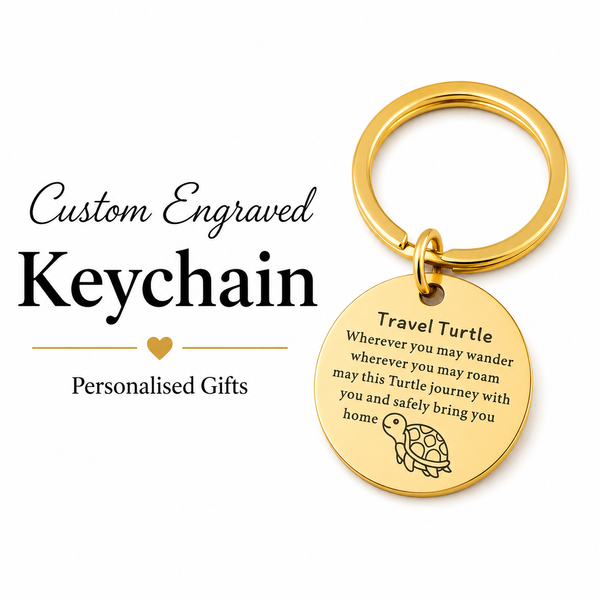 Engraved Turtle Keychain, Travel Safe Charm
