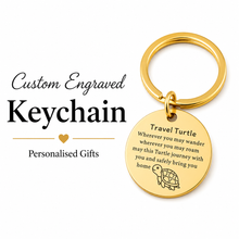 Engraved Turtle Keychain, Travel Safe Charm