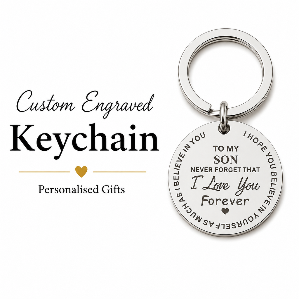 Son Engraved Keychain, Personalized Stainless Steel Gift