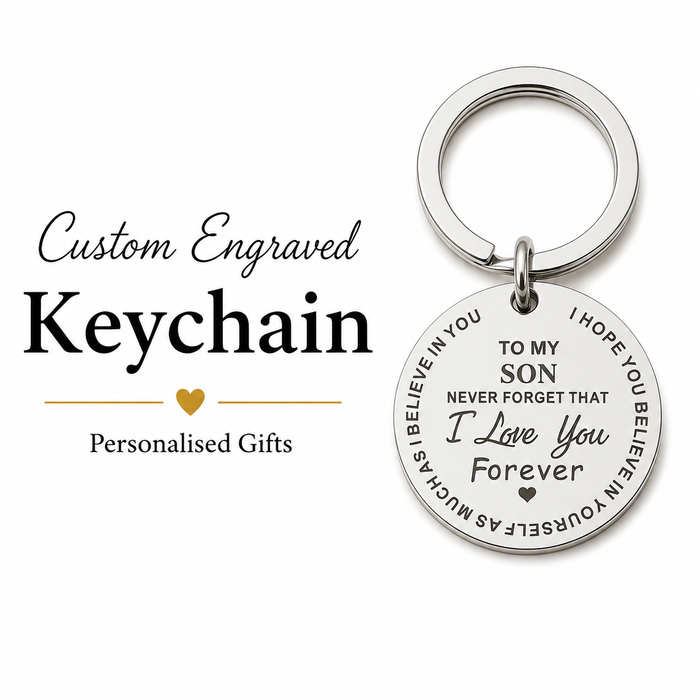 Son Engraved Keychain, Personalized Stainless Steel Gift