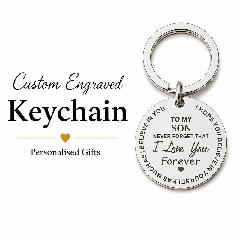 Son Engraved Keychain, Personalized Stainless Steel Gift