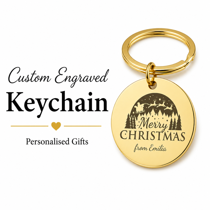Merry Christmas Personalised Keychain, Engraved Holiday Gift