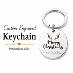Merry Christmas Personalised Keychain, Engraved Reindeer Gift