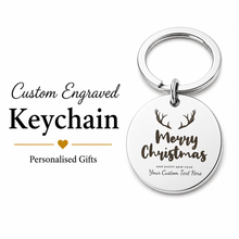 Merry Christmas Personalised Keychain, Engraved Reindeer Gift
