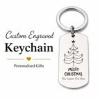 Merry Christmas Keychain, Engraved Xmas Tree Gift