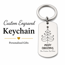 Merry Christmas Keychain, Engraved Xmas Tree Gift