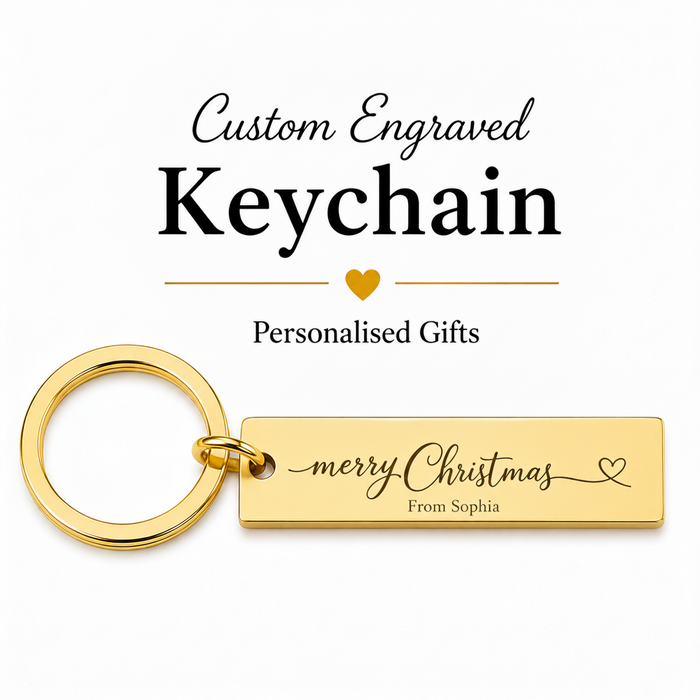 Personalised Christmas Keychain, Engraved Name Bar Gift