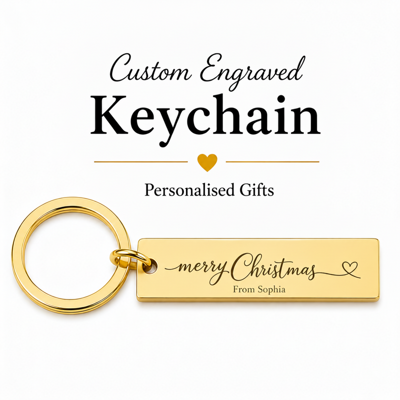 Personalised Christmas Keychain, Engraved Name Bar Gift