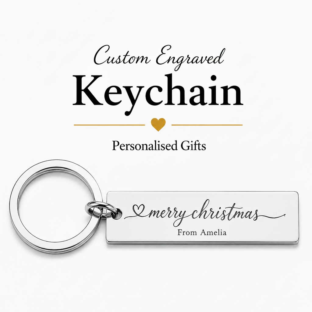 Personalised Christmas Keychain, Engraved Xmas Bar Gift