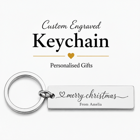Personalised Christmas Keychain, Engraved Xmas Bar Gift
