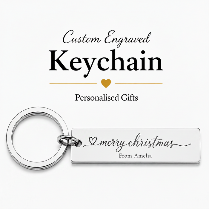 Personalised Christmas Keychain, Engraved Xmas Bar Gift