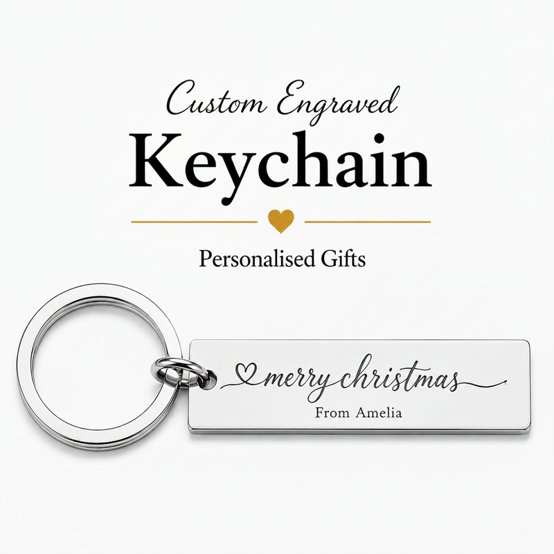 Personalised Christmas Keychain, Engraved Xmas Bar Gift