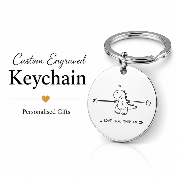 "I Love You" Keychain, Dual-Sided Photo Sketch Gift