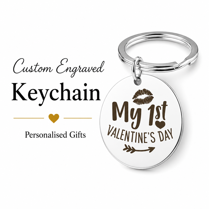 1st Valentine’s Day Keychain, Custom Photo Sketch Gift
