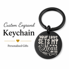 "Your Love Sets My Heart" Keychain, Custom Photo Gift