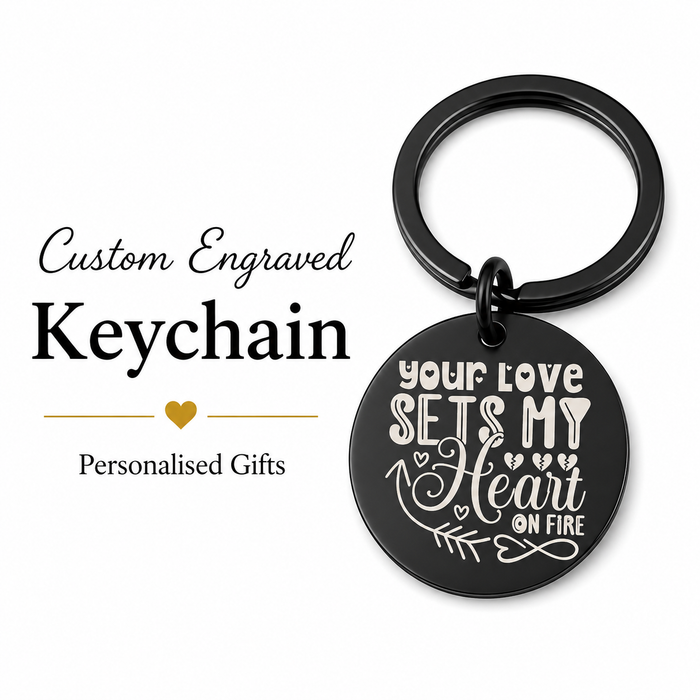 "Your Love Sets My Heart" Keychain, Custom Photo Gift