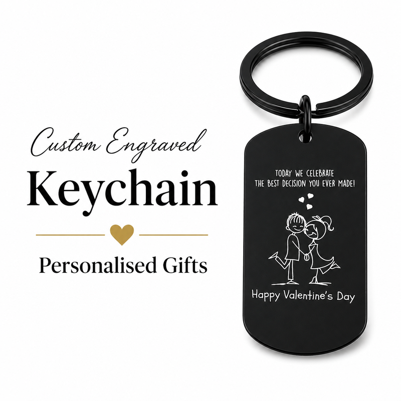 Valentine’s Day Photo Keychain, Custom Engraved Keyring
