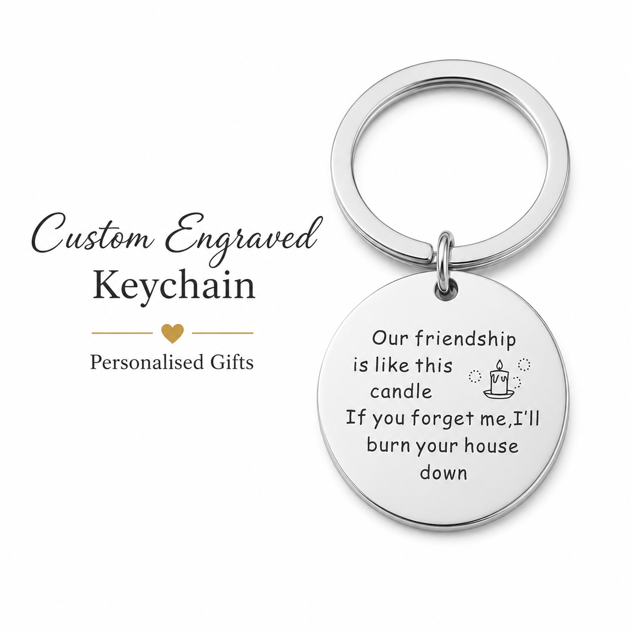 Custom "Candle Sketch" Photo Friendship Keychain