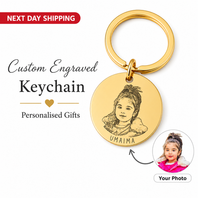 Stainless Steel "Baby Footprint & Name" Engraved Keychain