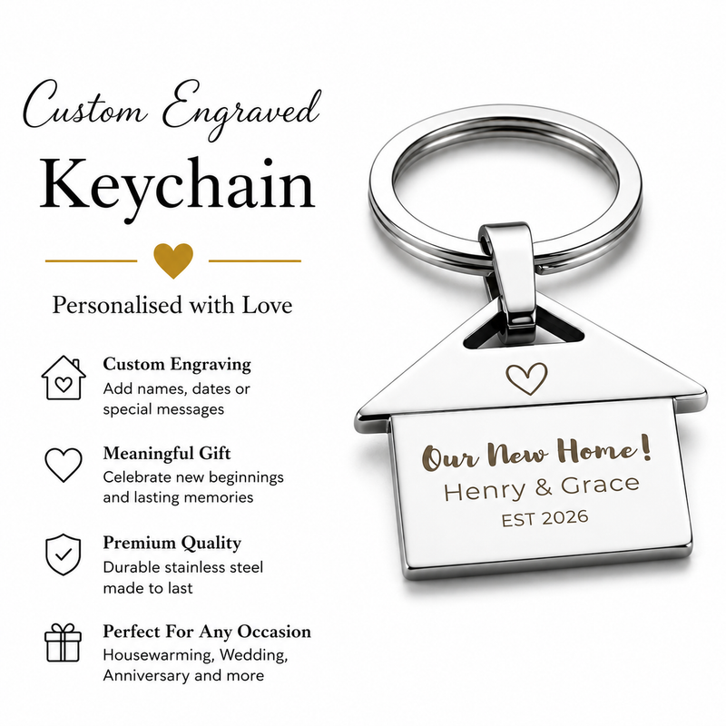 Personalised Stainless Steel New Home Keychain