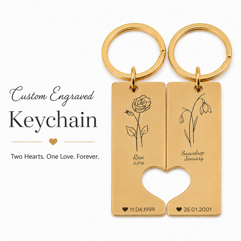 Personalised Mirror Finish Birth Flower Keychain