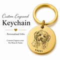 Personalised Round Engraved Pet Portrait Keychain