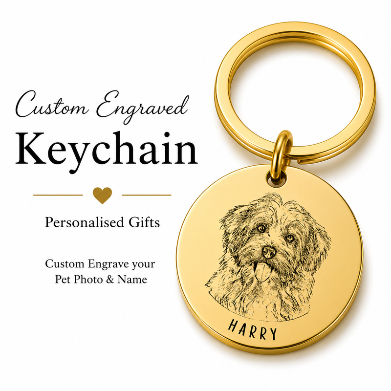 Personalised Round Engraved Pet Portrait Keychain