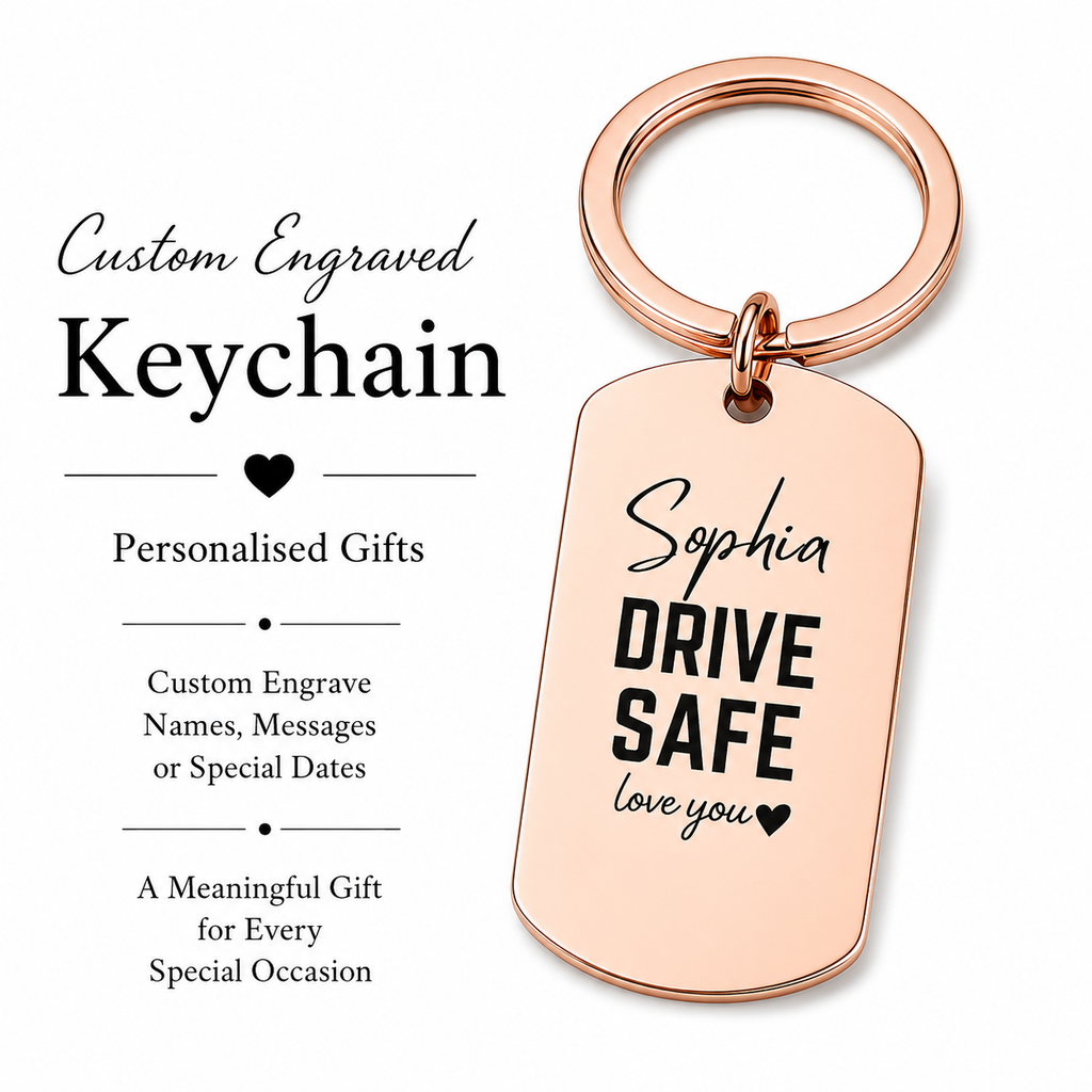 Personalised Stainless Steel Drive Safe Keychain