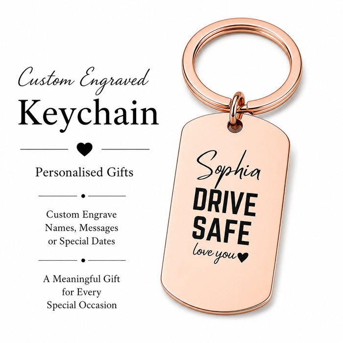 Personalised Stainless Steel Drive Safe Keychain