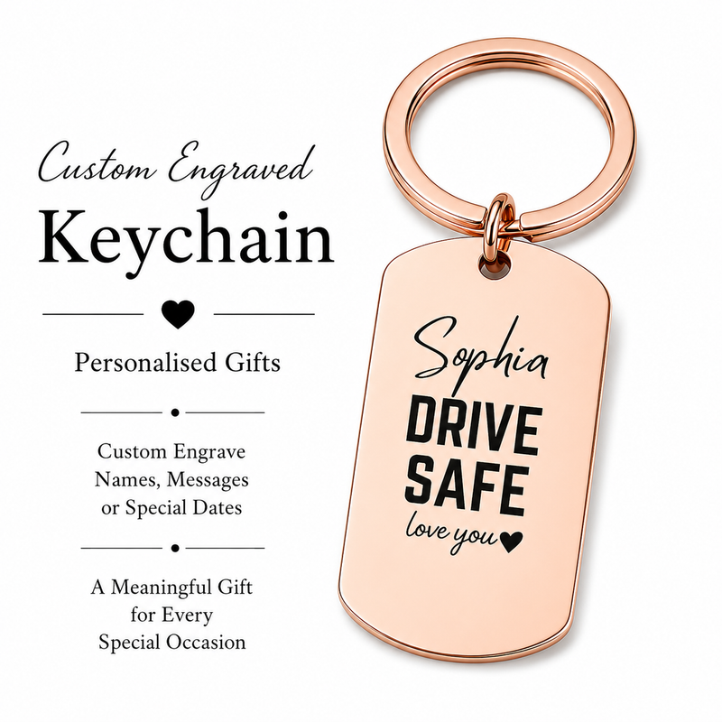 Personalised Stainless Steel Drive Safe Keychain