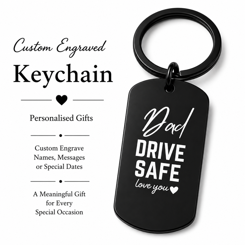 Personalised Stainless Steel Drive Safe Keychain
