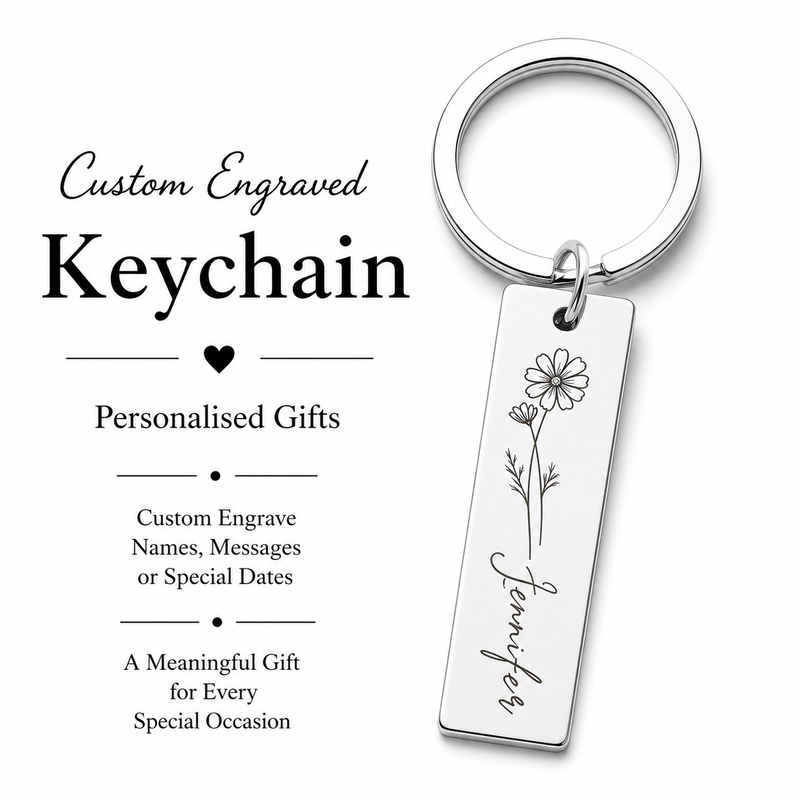 Personalised Stainless Steel Birth Flower Keychain