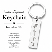 Personalised Stainless Steel Birth Flower Keychain